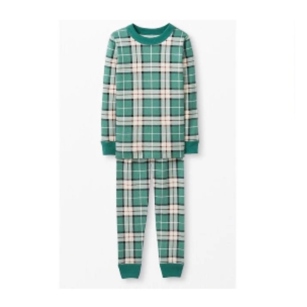 🌲Hanna Andersson Holiday Pajamas Set Harvest Plaid Green Organic Flannel🌲